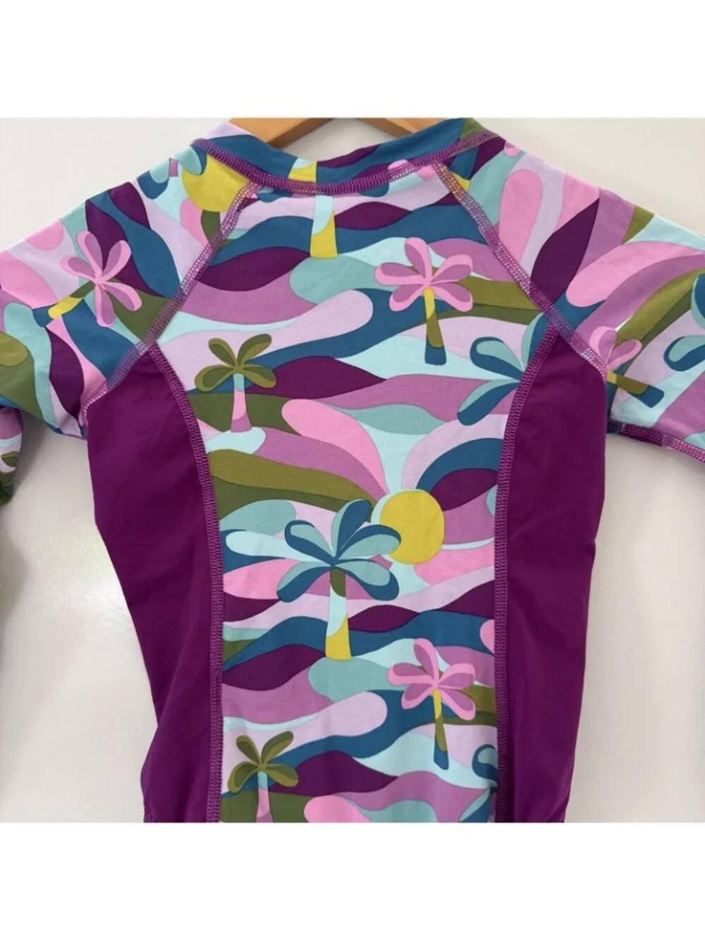 Garnet Hill Girls Wave Rider One Piece Size 5 Rashguard Swimsuit Multi Half Zip